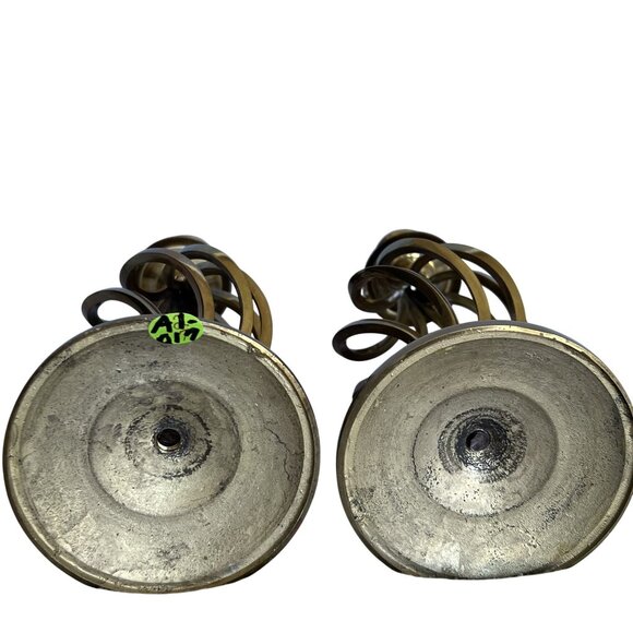 Vintage Brass Heavy 11" Pair Spiral Twist Cyclone Style Victorian Candle Holder - Picture 12 of 12